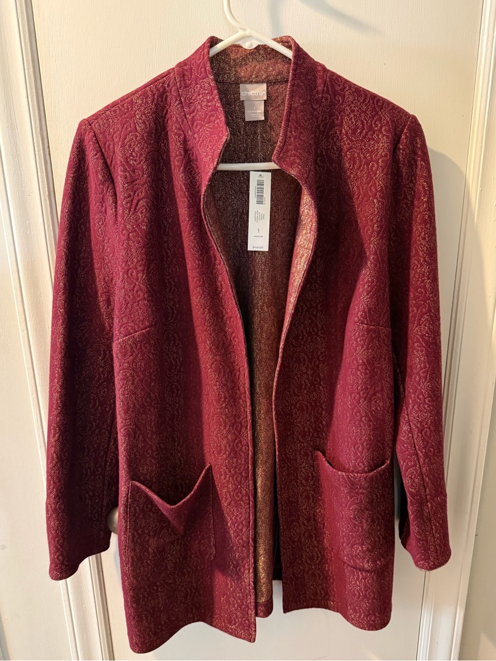 Dark red / burgundy Chico's open-front duster jacket sweater Size 1